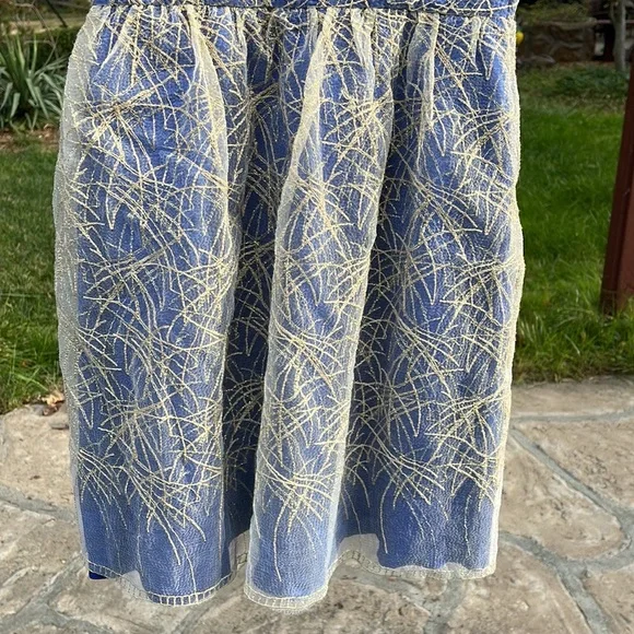 🌺 MINUET; Brand New w/Tags! Unique Blue w/Gold Overlay Party Dress; Misses XS/S - Picture 6 of 13